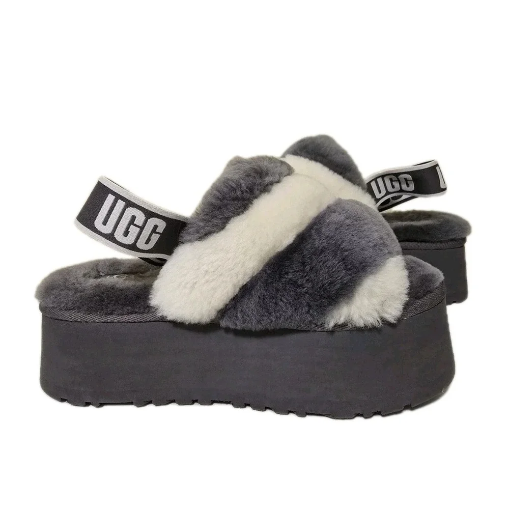 UGG Disco Stripe platform Sandal Size 6 Womens Grey White Combo